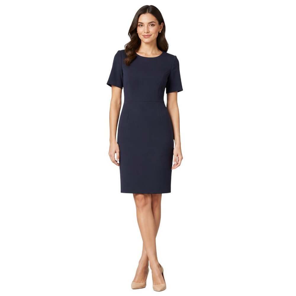 Ann Taylor Petite Navy Sheath Dress Structured Panels Career 00P Wedding Guest